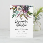 Quinceanera 15. Geburtstagsfedern Blumengewächse Einladung (Stehend Vorderseite)