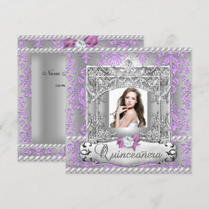 Quinceanera 15. Geburtstagsfeier Damast Flieder Einladung
