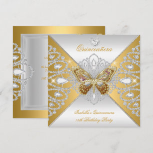 Quinceanera 15. Geburtstagsfeier Gold Silber Schme Einladung