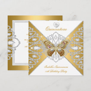 Quinceanera 15. Geburtstagsfeier Goldene Weiße Sch Einladung