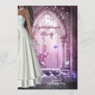 Quinceanera 15. Geburtstagsfeier Rosa Weißes Kleid Einladung