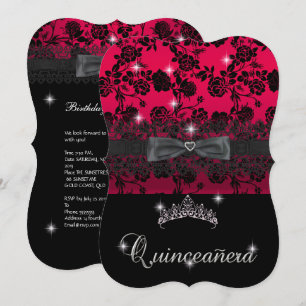 Quinceanera 15. Geburtstagsfeier Rot Schwarz Spitz Einladung