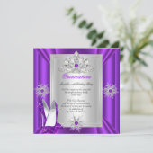 Quinceanera 15 Geburtstagspartei Lila Heelse Einladung (Stehend Vorderseite)