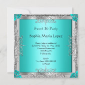 Quinceañera 15. Geburtstagsparty Aquamarin Silver Einladung (Rückseite)