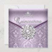Quinceañera 15 Geburtstagsparty Damask Lilac Einladung (Vorderseite)