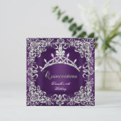 Quinceanera 15. Geburtstagsparty Dark Lila Einladung (Stehend Vorderseite)