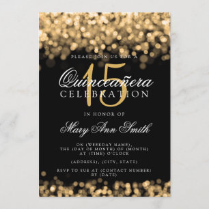 Quinceanera 15. Geburtstagsparty Gold Lights Einladung