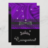 Quinceanera 15. Geburtstagsparty Lila Seide Einladung (Vorne/Hinten)