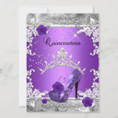 Quinceanera 15. Geburtstagsparty Lila Silver Einladung (Vorderseite)