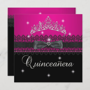 Quinceanera 15. Geburtstagsparty Pink Black Lace 4 Einladung