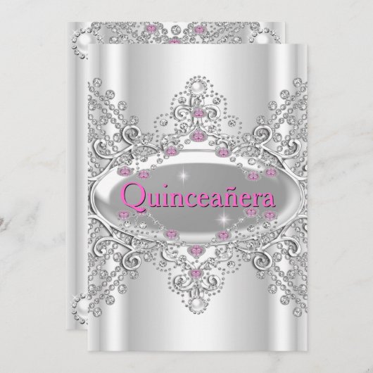 Quinceañera 15. Geburtstagsparty Pink Diamonds Einladung (Vorne/Hinten)