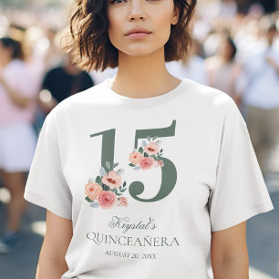 Quinceanera 15. Geburtstagsparty Pink Flora T-Shirt