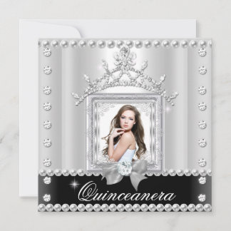 Quinceanera 15. Geburtstagsparty Schwarz-weiß Einladung