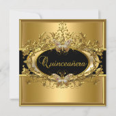 Quinceanera 15. Gold Black Girls Einladung (Vorderseite)