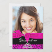 Quinceanera 15. Hot Pink Black Leopard Foto Einladung (Vorderseite)