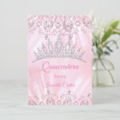 Quinceanera 15. Hübsch Pink Glitzer Tiara Party Einladung (Stehend Vorderseite)