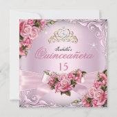 Quinceanera 15. Hübsch Pink Roses Tiara Geburtstag Einladung (Vorderseite)
