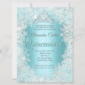 Quinceanera 15. Hübsch Silver Aquamariner Schneefl Einladung (Vorderseite)