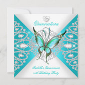 Quinceanera 15. Hübscher Aquamariner Blauer Schmet Einladung (Vorderseite)