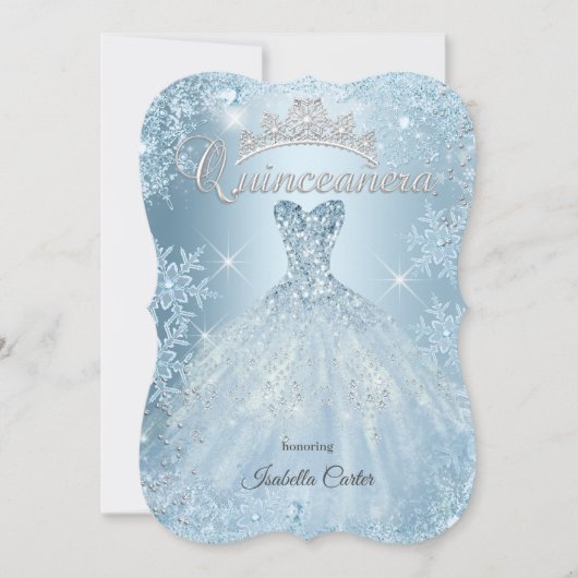Quinceanera 15. Icy Blue Winter Wunderland Dress Einladung (Vorderseite)