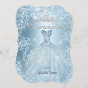 Quinceanera 15. Icy Blue Winter Wunderland Dress Einladung