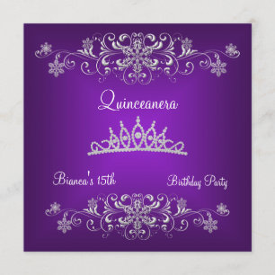 Quinceanera 15. Lila Black Diamond Tiara Einladung