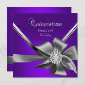 Quinceanera 15. Lila Blue Silver Gray Bow Einladung (Vorne/Hinten)