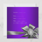 Quinceanera 15. Lila Blue Silver Gray Bow Einladung (Rückseite)