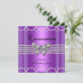 Quinceanera 15. Lila Butterfly Pearl Lace Einladung (Stehend Vorderseite)