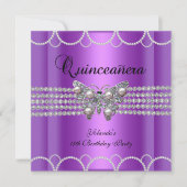 Quinceanera 15. Lila Butterfly Pearl Lace Einladung (Vorderseite)