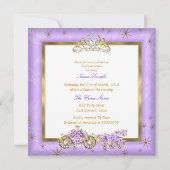 Quinceanera 15. Lila Goldene Tiara Pferdekutsche Einladung (Rückseite)