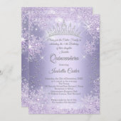 Quinceanera 15. Lila Lilac Snowflake Winter Einladung (Vorne/Hinten)