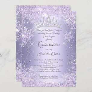 Quinceanera 15. Lila Lilac Snowflake Winter Einladung