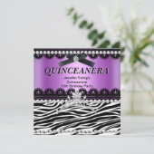 Quinceanera 15. Lila Pink Black Zebra Tiara Einladung (Stehend Vorderseite)