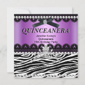 Quinceanera 15. Lila Pink Black Zebra Tiara Einladung (Vorderseite)