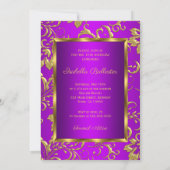 Quinceanera 15. Lila rosa Gold Damaskus Foto Einladung (Rückseite)