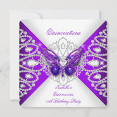 Quinceanera 15. Lila Schmetterling Tiara Party 2 Einladung (Vorderseite)