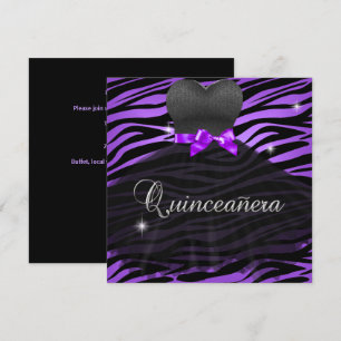 Quinceanera 15. Lila Schwarzes Zebra-Kleid Einladung