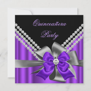 Quinceanera 15. Lila Silber Grau Schleife Diamante Einladung