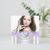 Quinceanera 15. Lila Silberherzen Foto 2 Einladung (Stehend Vorderseite)