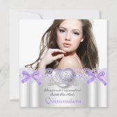 Quinceanera 15. Lila Silberherzen Foto 2 Einladung (Vorderseite)