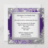 Quinceanera 15. Lila Silbermaske Tiara Einladung (Rückseite)