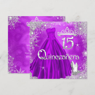 Quinceanera 15. Lila Silberschneeflocken Party 2 Einladung