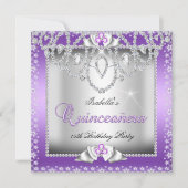 Quinceanera 15. Lila Silver Diamond Tiara Einladung (Vorderseite)