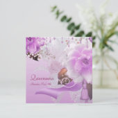 Quinceanera 15. Lilac Pink Floral White Einladung (Stehend Vorderseite)