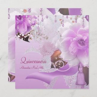 Quinceanera 15. Lilac Pink Floral White Einladung