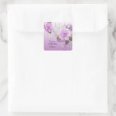 Quinceanera 15. Lilac Pink Floral White Quadratischer Aufkleber (Tasche)