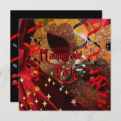 Quinceanera 15. Masquerade Party Rote Schwarze Mas Einladung (Vorne/Hinten)