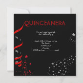 Quinceanera 15. Masquerade Party Rote Schwarze Mas Einladung (Rückseite)