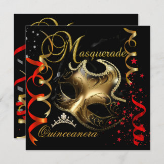 Quinceanera 15. Masquerade Red Gold Maske Einladung
